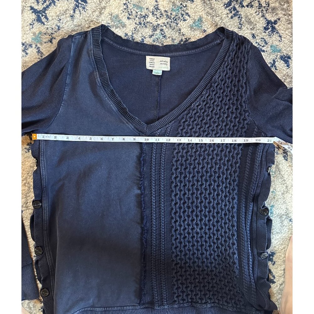 Anthropologie Saturday Sunday Arcana Navy Blue Side Button Sweater Cableknit L - Picture 9 of 12